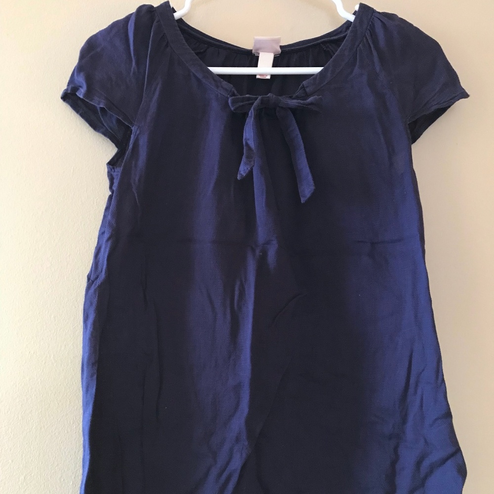 Navy Tie-Front Blouse